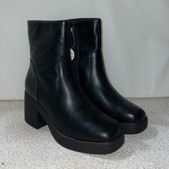 Black Faux Leather Ankle Boots - Picture 1 of 3
